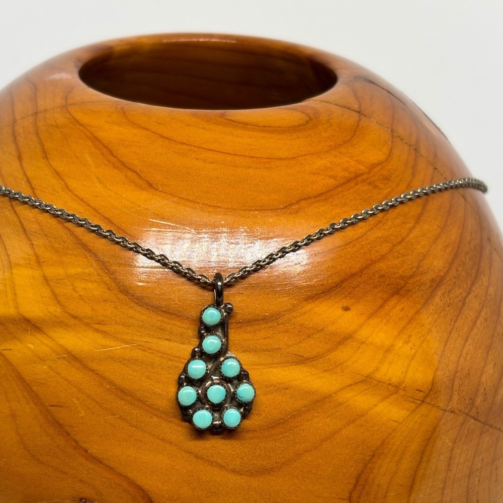 Vintage Turquoise Cluster Necklace Southwestern Navajo Sterling Silver